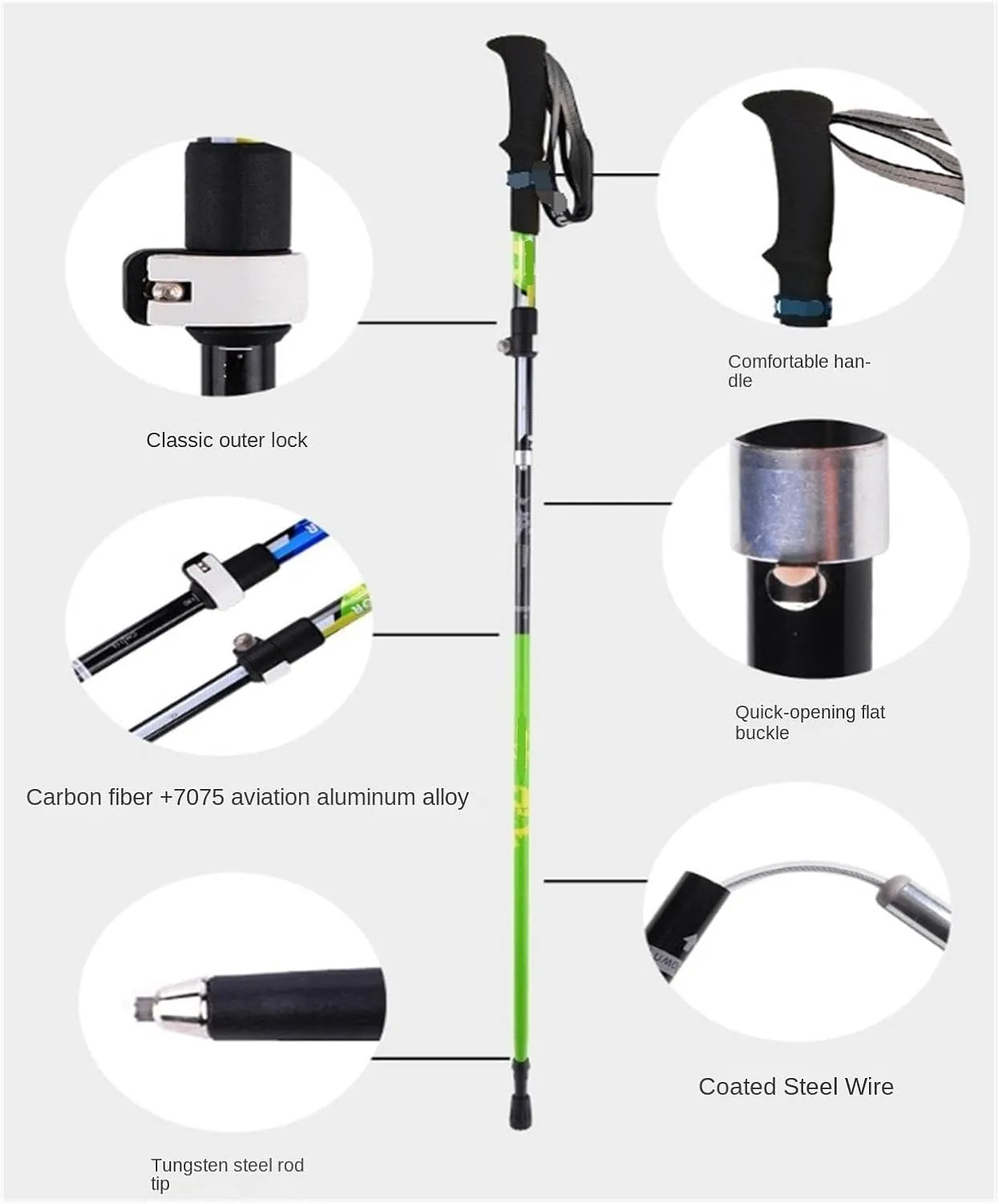 Travel Trekking Pole Lightweight Trekking Poles Carbon Fiber Walking Sticks Strong Hiking Poles for Backpacking Outdoor Activities(Blue)