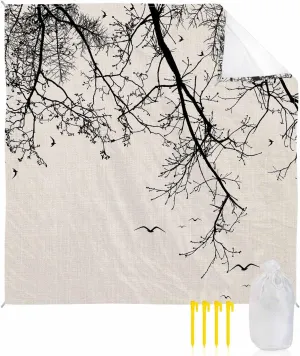 Tree Branch Beach Blanket Large with Stakes Waterproof Sandproof,Foldable Beach Mat with Corner Pockets for Outdoor Travel Camping Hiking Picnic Essentials,Abstract Watercolor Rustic Farmhouse 83"x79"