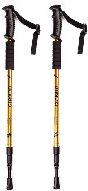 Trekking Poles 2-pc Pack Ultralight Aluminum Hiking Pole Walking Sticks Telescopic with Antishock for Camping Mountaining Backpacking Trekking (Golden)
