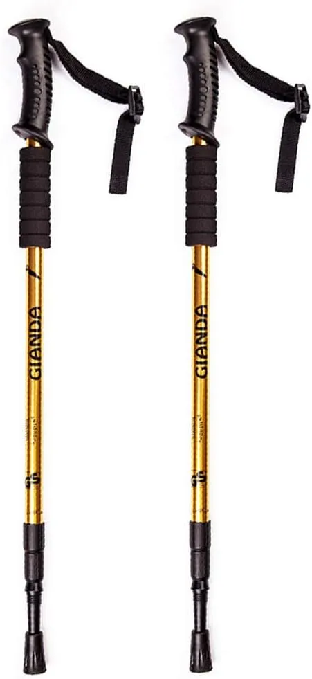 Trekking Poles 2-pc Pack Ultralight Aluminum Hiking Pole Walking Sticks Telescopic with Antishock for Camping Mountaining Backpacking Trekking (Golden)