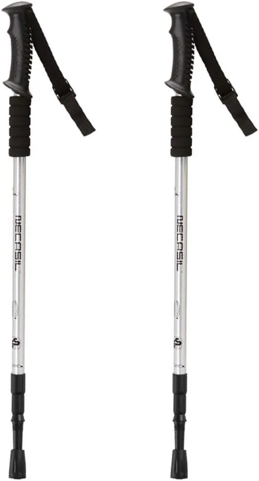 Trekking Poles 2-pc Pack Ultralight Aluminum Hiking Pole Walking Sticks Telescopic with Antishock for Camping Mountaining Backpacking Trekking (Silver)