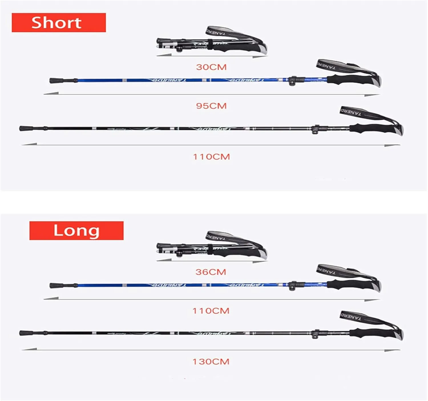 Trekking Poles, Foldable and Portable Hiking Trekking Poles, Strong Grip and Soft and Comfortable Handle, Sturdy and Durable, Suitable for Men and Women (Red Short)