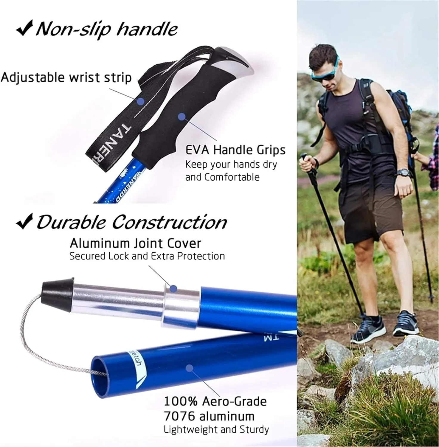 Trekking Poles, Foldable and Portable Hiking Trekking Poles, Strong Grip and Soft and Comfortable Handle, Sturdy and Durable, Suitable for Men and Women (Red Short)