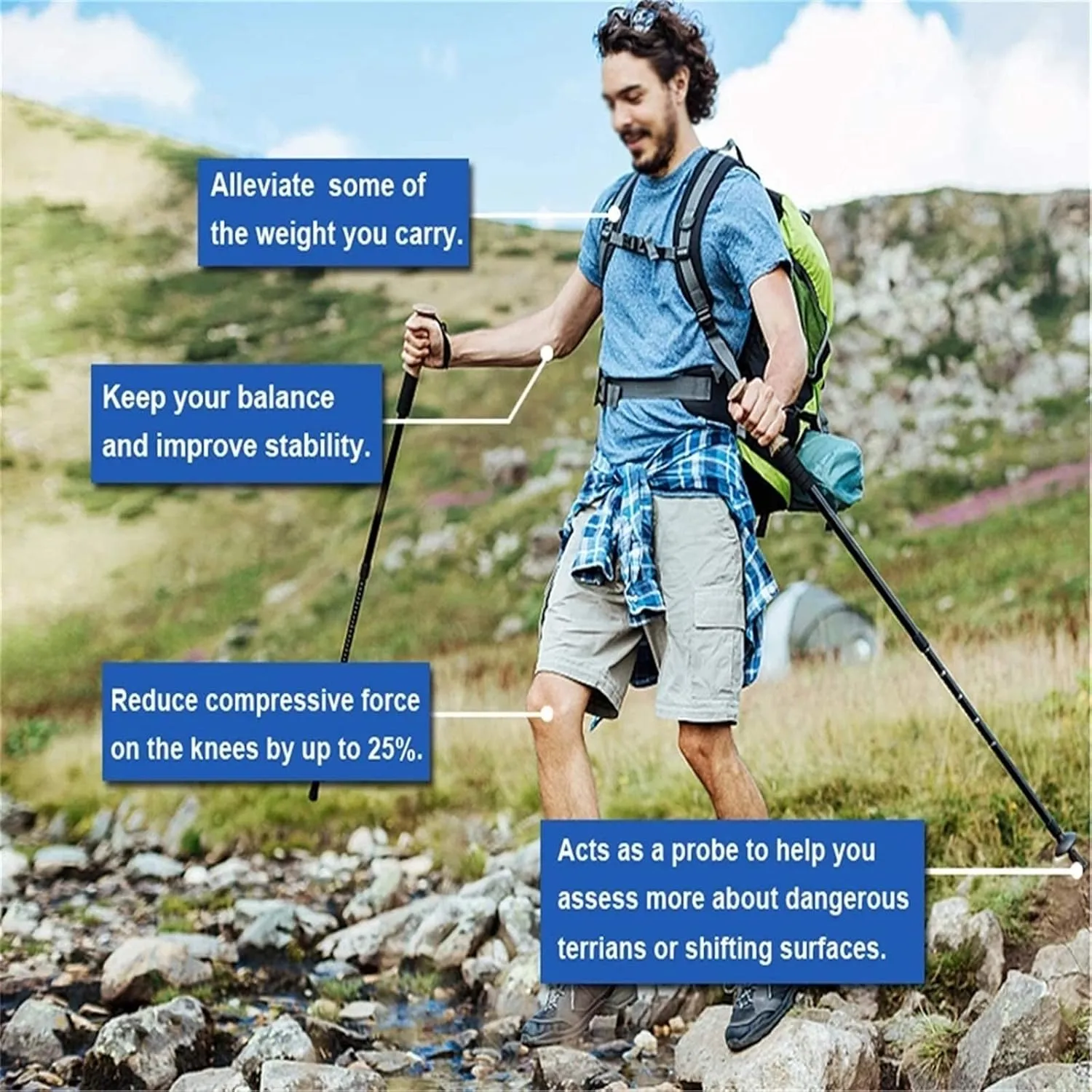 Trekking Poles, Foldable and Portable Hiking Trekking Poles, Strong Grip and Soft and Comfortable Handle, Sturdy and Durable, Suitable for Men and Women (Red Short)
