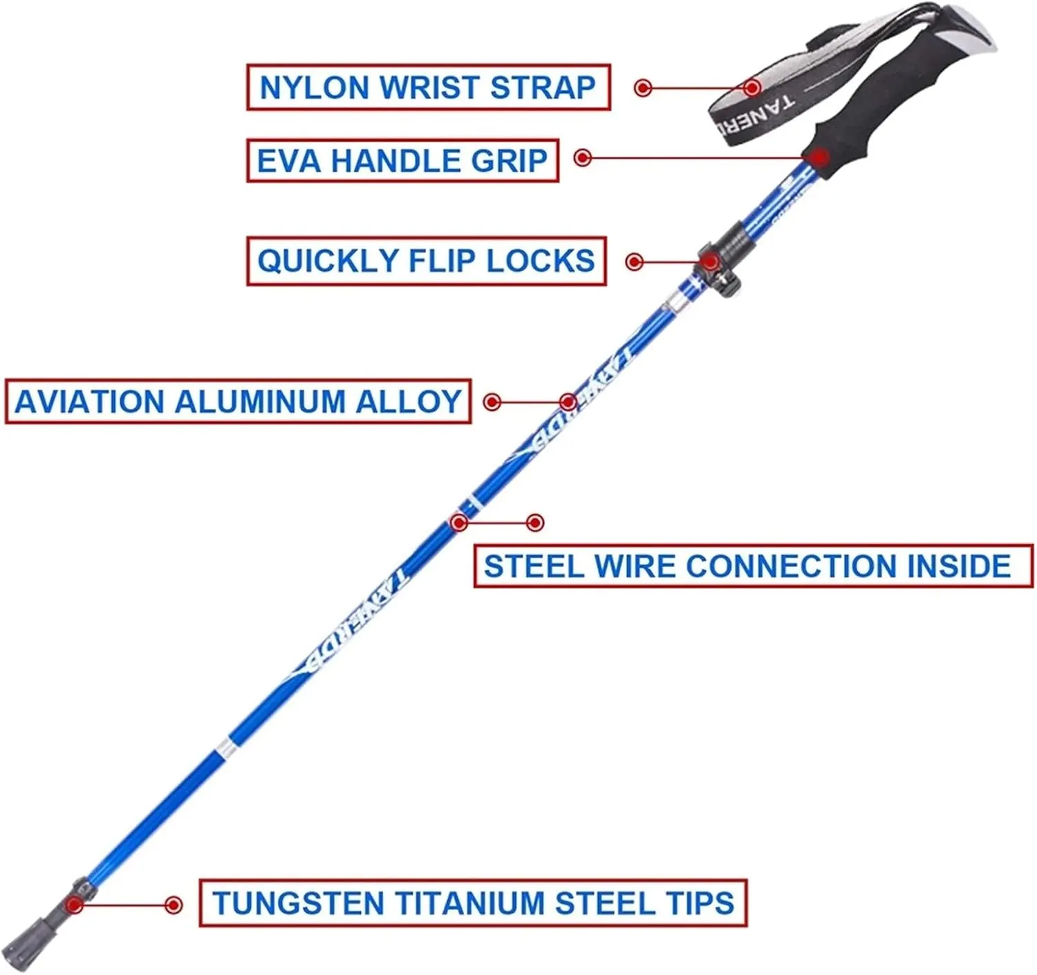Trekking Poles, Foldable and Portable Hiking Trekking Poles, Strong Grip and Soft and Comfortable Handle, Sturdy and Durable, Suitable for Men and Women (Red Short)