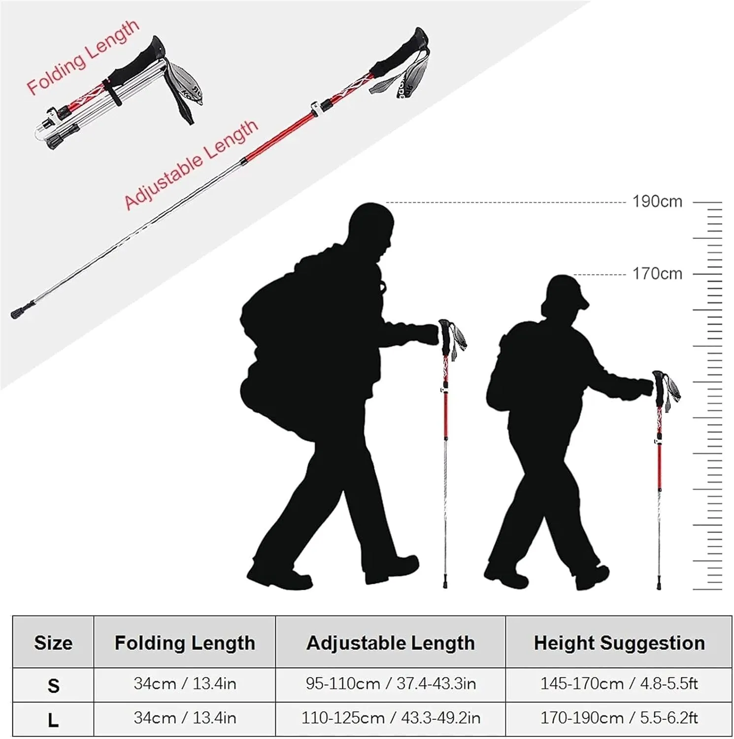 Trekking Poles, Retractable and Foldable Outdoor Trekking Poles, Lightweight Shock-Resistant Trekking Poles, Durable and Easy to Carry and Store (Gold 95~110cm)