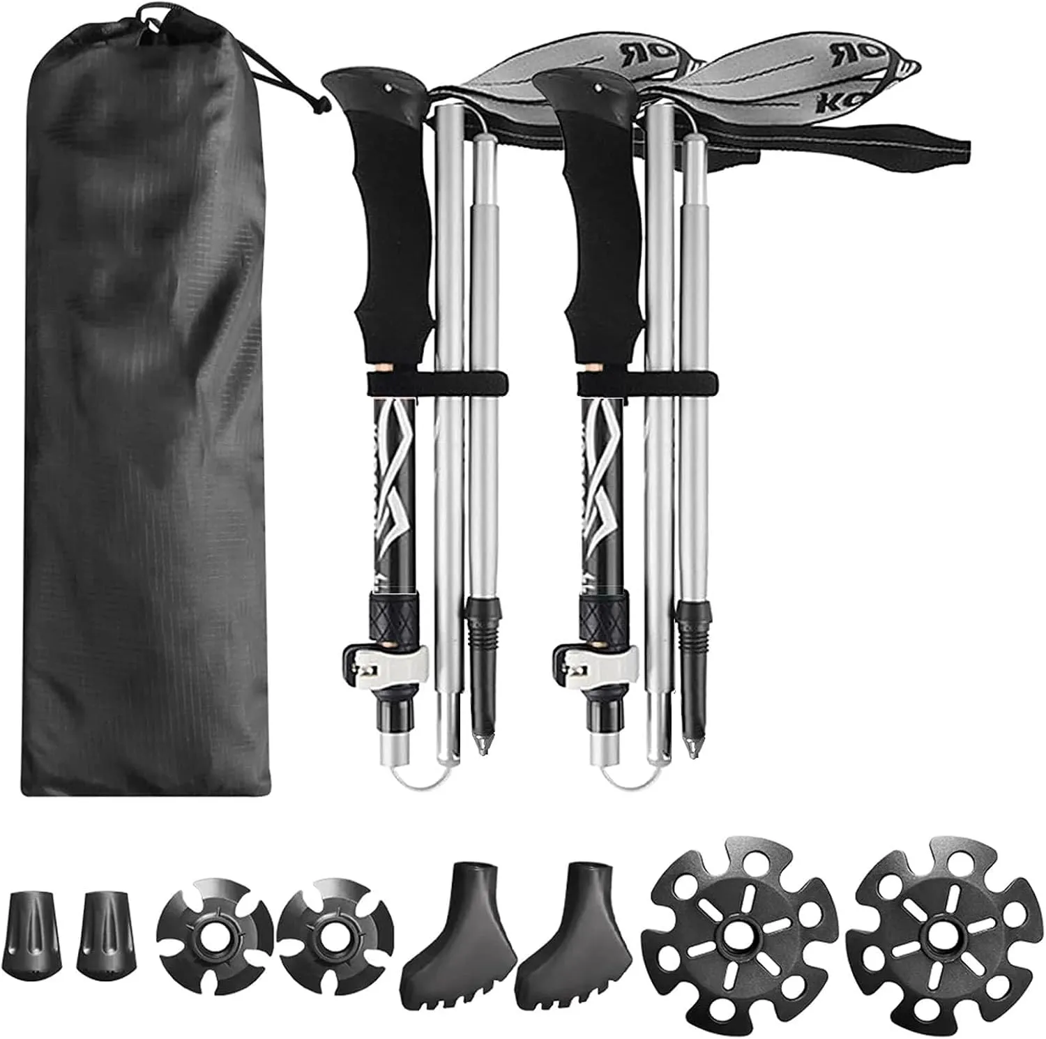 Trekking Poles, Retractable and Foldable Outdoor Trekking Poles, Lightweight Shock-Resistant Trekking Poles, Durable and Easy to Carry and Store (Gold 95~110cm)