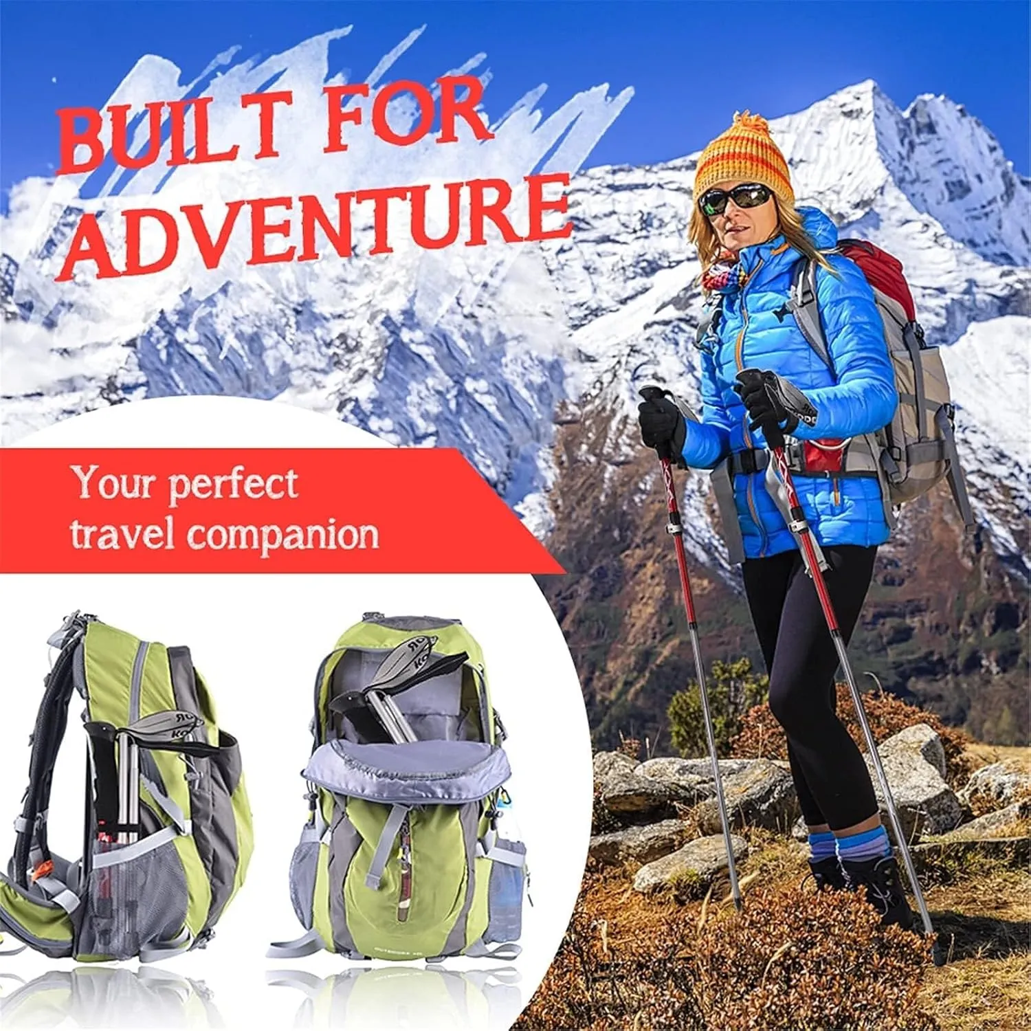 Trekking Poles, Retractable and Foldable Outdoor Trekking Poles, Lightweight Shock-Resistant Trekking Poles, Durable and Easy to Carry and Store (Gold 95~110cm)