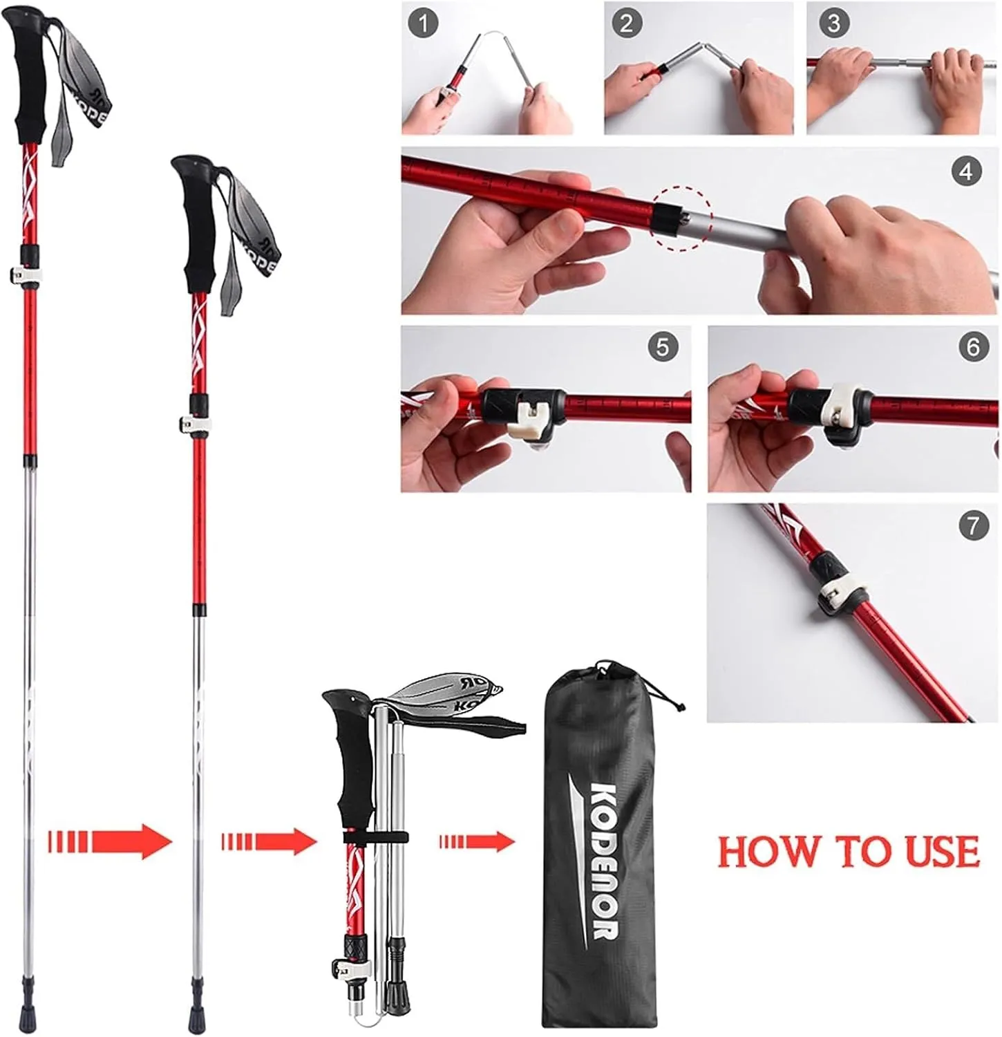 Trekking Poles, Retractable and Foldable Outdoor Trekking Poles, Lightweight Shock-Resistant Trekking Poles, Durable and Easy to Carry and Store (Gold 95~110cm)