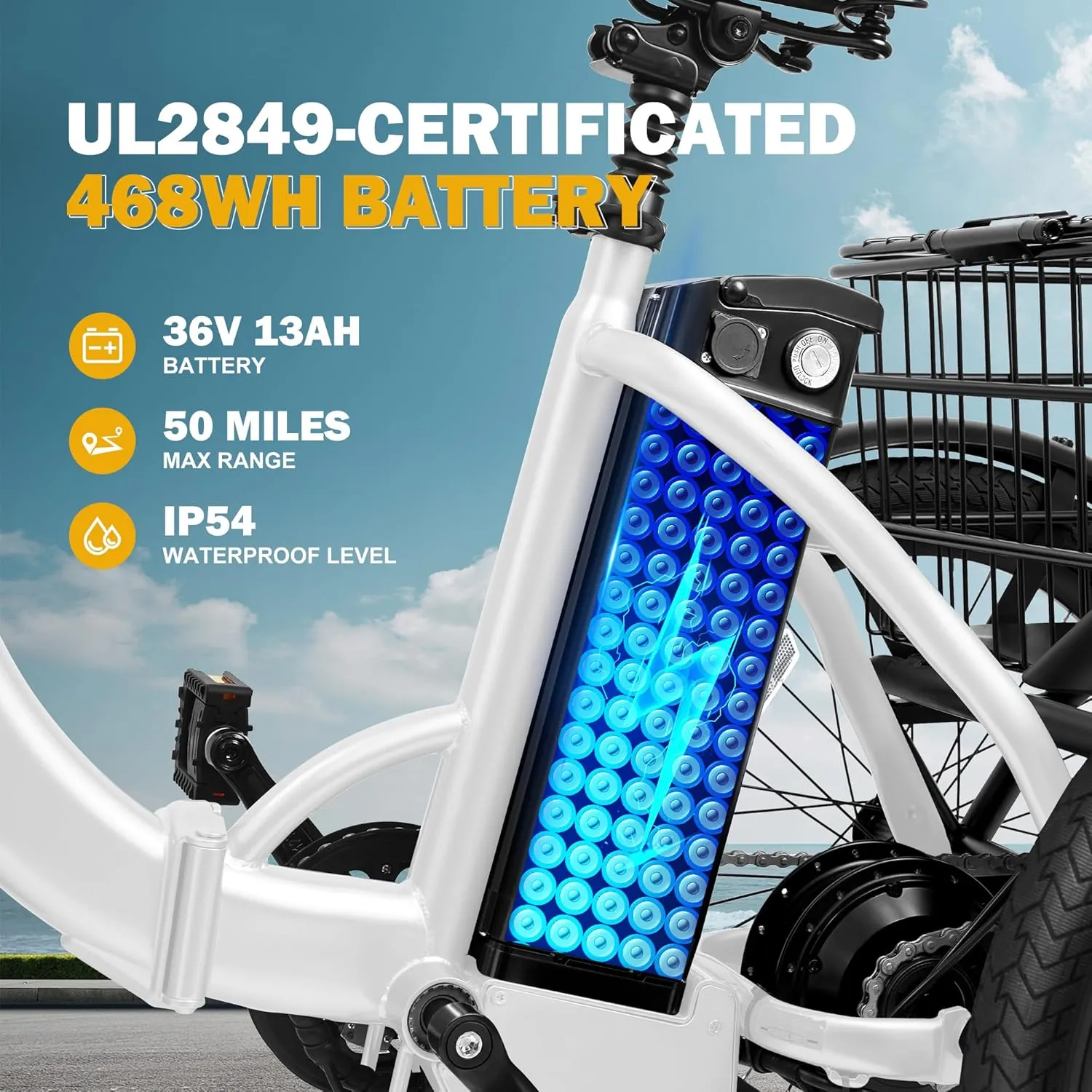 Triker Electric Bike, Peak 750W Brushless Motor Folding Trike Ebike, 468Wh Removable Battery, Step-Thru 3 Wheel Electric Bicycle, Up to 50 Miles, 20 Tire Tricycle for Adults