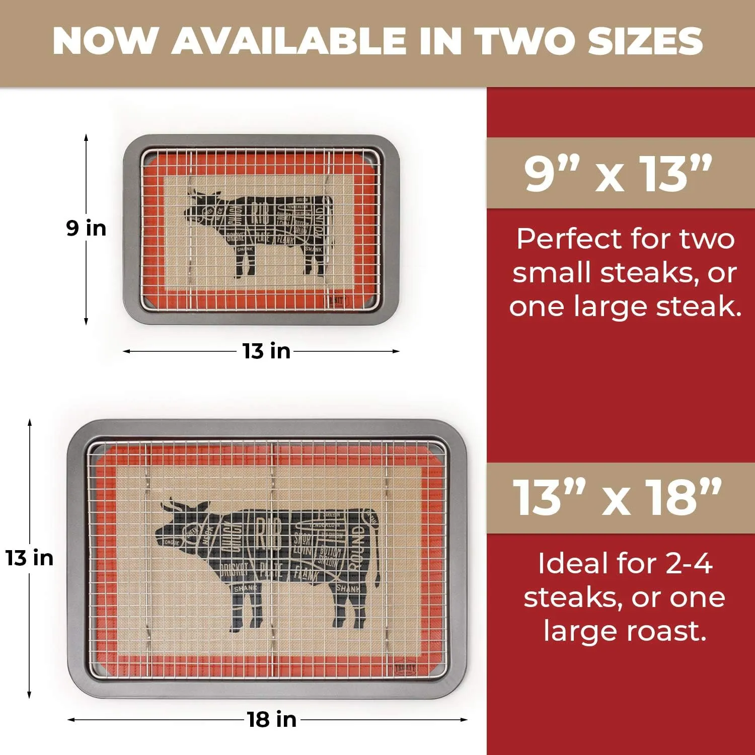 Trinity Provisions Meat Resting Pan - With Wire Rack and Silicone Baking Mat - Dishwasher and Oven Safe Stainless Steel, for Cooking and Cooling Steak, BBQ, Bacon, & More