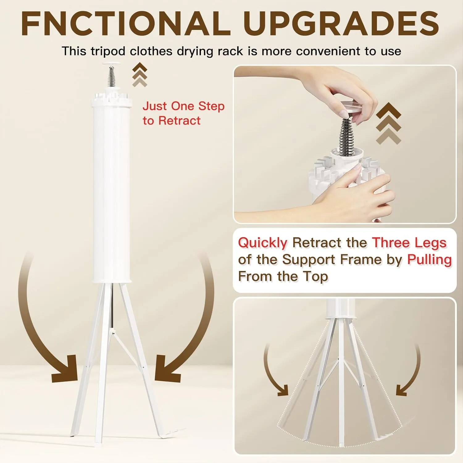 Tripod Clothes Drying Rack, Portable & Foldable Space Saving - 16 Expandable Aluminum Rods, Collapsible for Camping, Balcony, Bedroom & Laundry Room