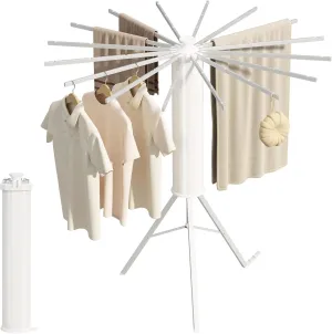 Tripod Clothes Drying Rack, Portable & Foldable Space Saving - 16 Expandable Aluminum Rods, Collapsible for Camping, Balcony, Bedroom & Laundry Room