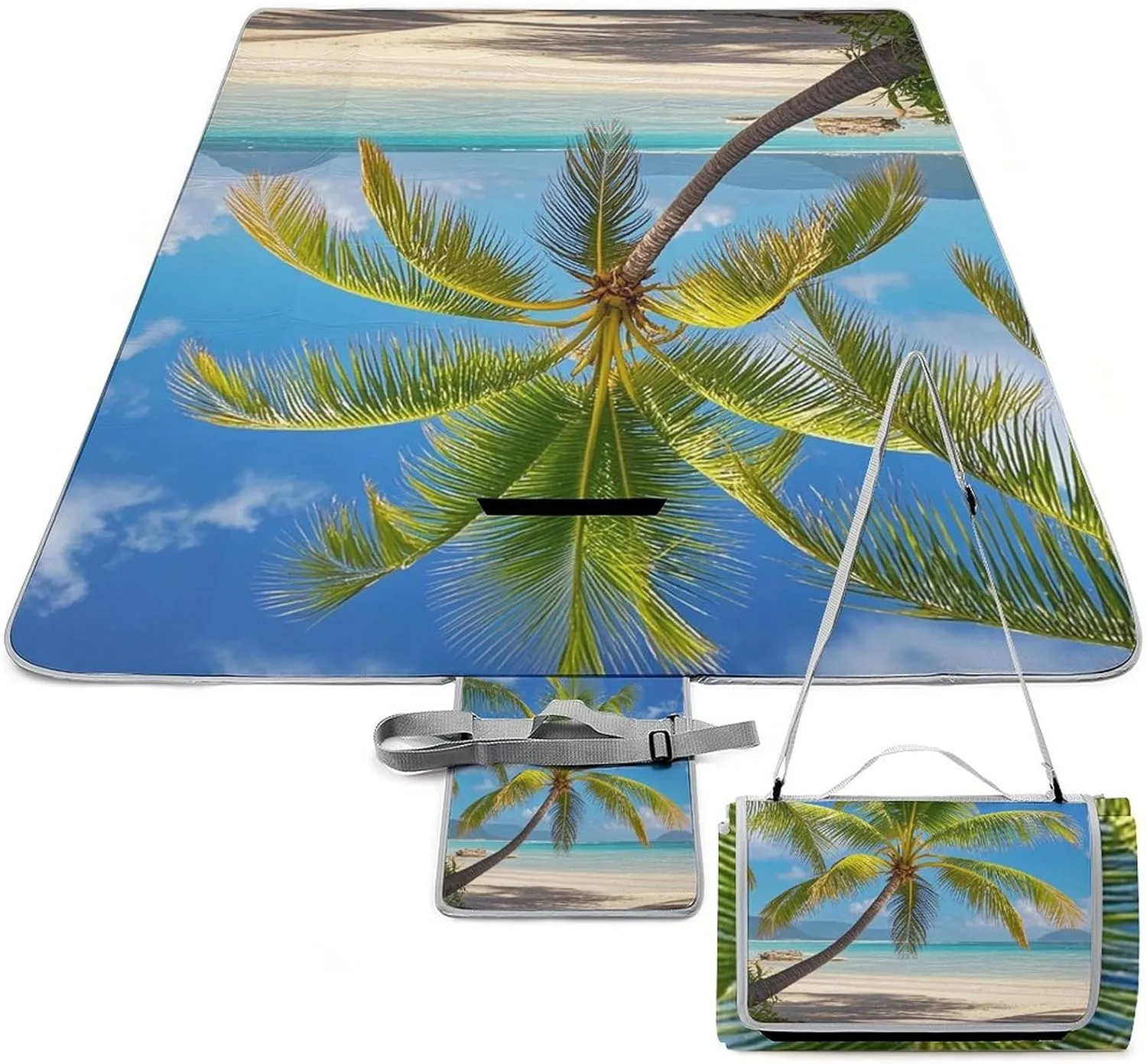 Tropical Palm Tree Picnic Blanket Outdoor, Oversized Beach Blanket, Foldable Lightweight Waterproof Sand Cushion Suitable for Beaches, Camping Grasslands Mat