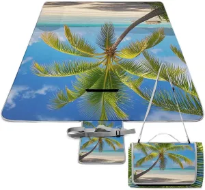 Tropical Palm Tree Picnic Blanket Outdoor, Oversized Beach Blanket, Foldable Lightweight Waterproof Sand Cushion Suitable for Beaches, Camping Grasslands Mat
