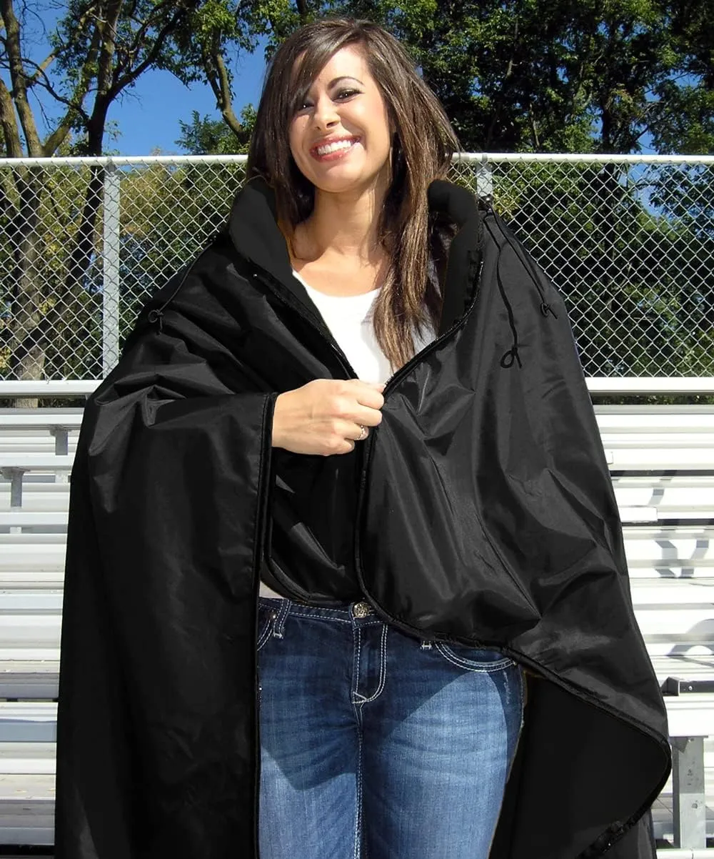 Ultimate SportsWrap - PATENTED - The Only WEARABLE Weatherproof/Stadium/Picnic/Sports Blanket, complete with Upper and Lower Zippers, Lined & Adjustable Hood and Inside Hand Warmers, 70" X 58"
