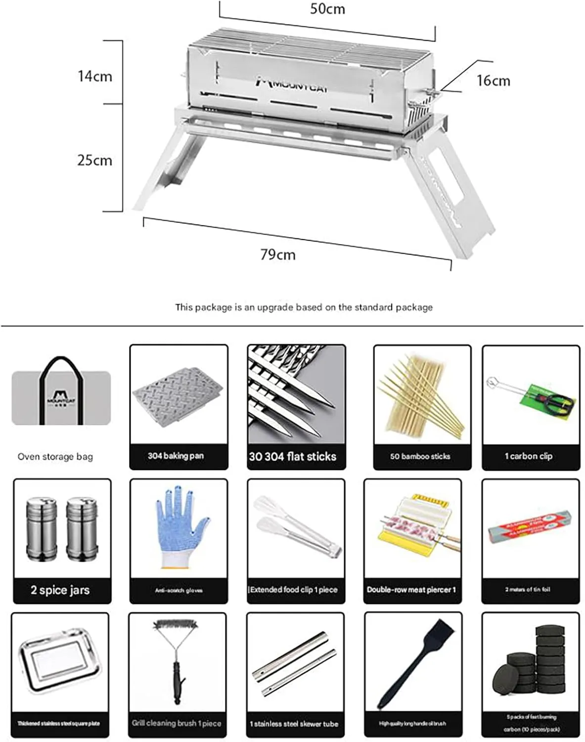 Ultra-Thin 304 Stainless Steel Tabletop Grill – Portable Folding BBQ Grill With Adjustable Height, for Camping, Picnics Backyard 15-piece set