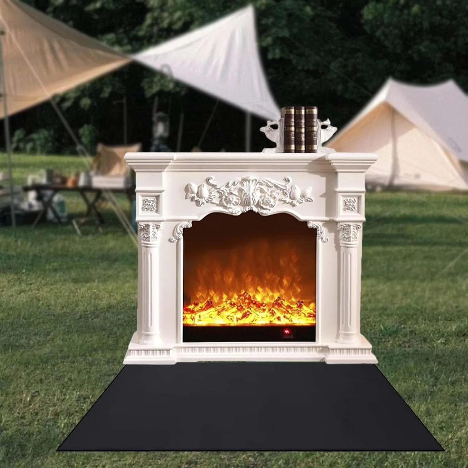 Under Grill Mat Deck and Patio Protector Mat for Outdoor Grill Smooth Surface Flame Retardant Fireproof for Ground Lawn Patio, 165cmx99cm