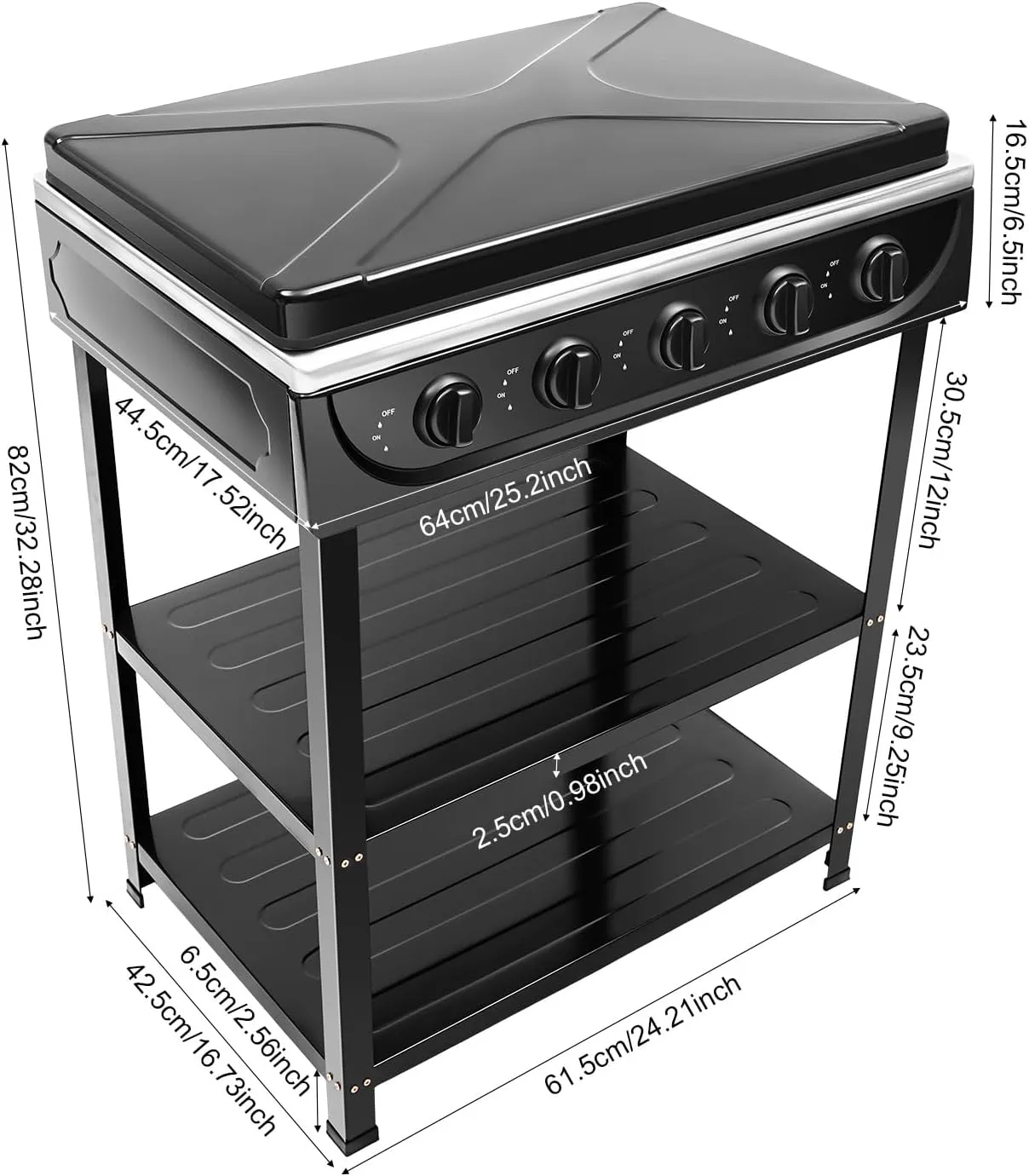Undercat Gas Stove with 5 Burner Portable Natural Gas Stove with Support Leg Stand, Wind Blocking Cover, 2 Layers Storage Rack Manual Ignition Camping Stove for Home RV Apartment Outdoor (Black)