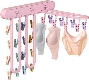 Underwear Hangers for Drying | Wall Mounted Foldable Dryer Rack with Sock Clips - Wall Mounted Clothes Drying Hanger, Space Saving Sock Clips and