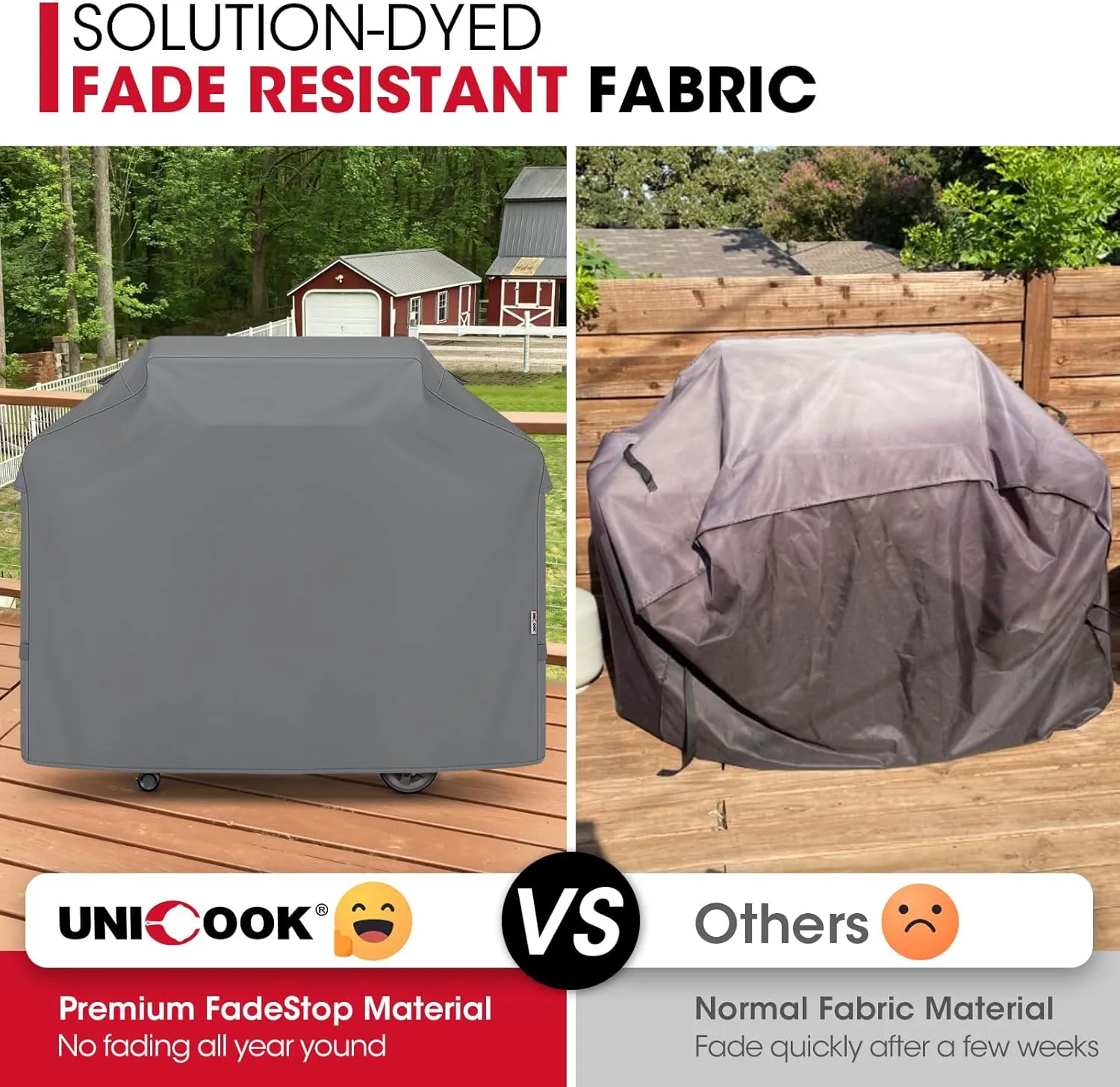 Unicook 55 Inch Grill Cover for Outdoor Grill, Heavy Duty Waterproof Gas BBQ Cover, Outside 3-4 Burner Barbecue Covering for Weber, Char-Broil, Nexgrill, All Weather Resistant, Grey