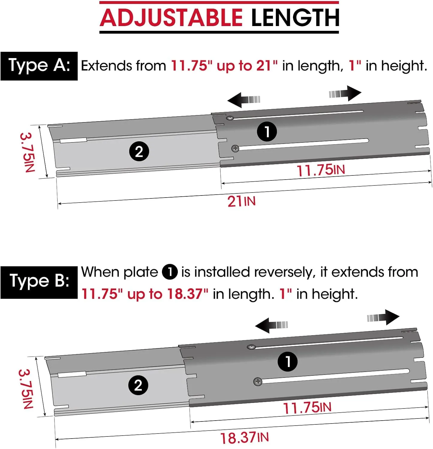 Unicook Adjustable Grill Burner Covers for Gas Grill, Porcelain Steel Heat Plate Shields, BBQ Heat Tents, Heavy Duty Flame Tamer, Barbecue Replacement Parts, Extends from 11.75" up to 21" L, 6 Pack