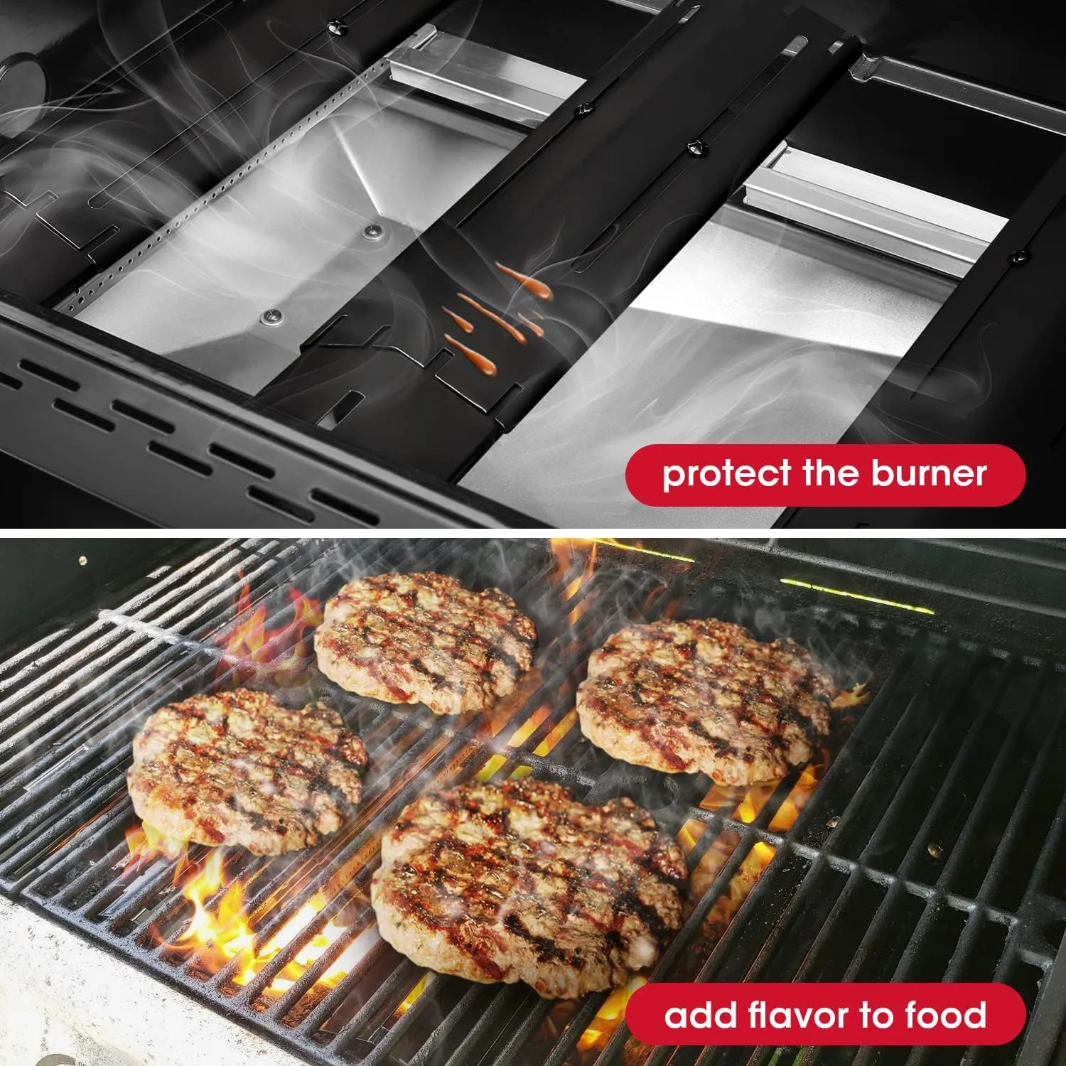 Unicook Adjustable Grill Burner Covers for Gas Grill, Porcelain Steel Heat Plate Shields, BBQ Heat Tents, Heavy Duty Flame Tamer, Barbecue Replacement Parts, Extends from 11.75" up to 21" L, 6 Pack