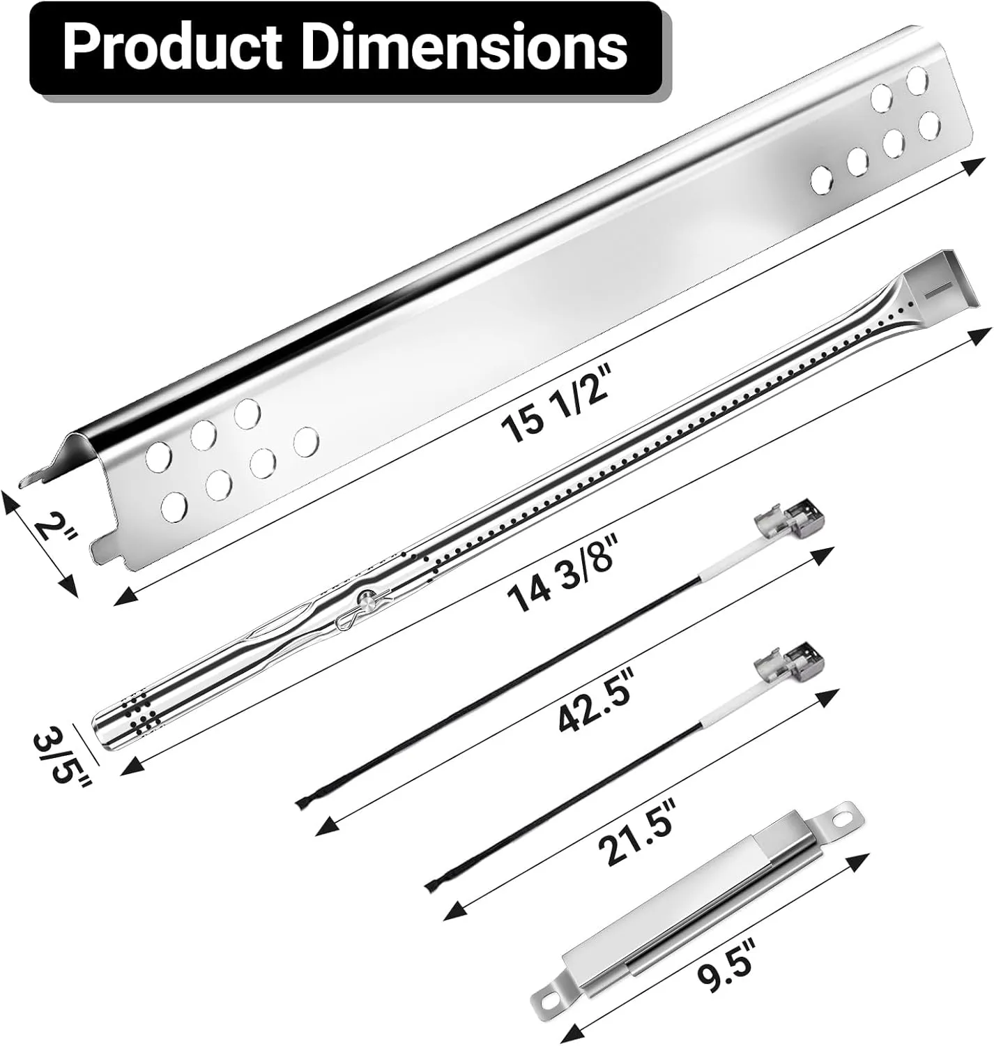 Uniflasy Grill Replacement Parts for Charbroil Advantage Series 4 Burner 463344116 466344116 Gas Grills, Stainless Steel G432-8M00-W1 Burner Tube, G361-0003-W1 Heat Plate, Adjustable Crossover Tube