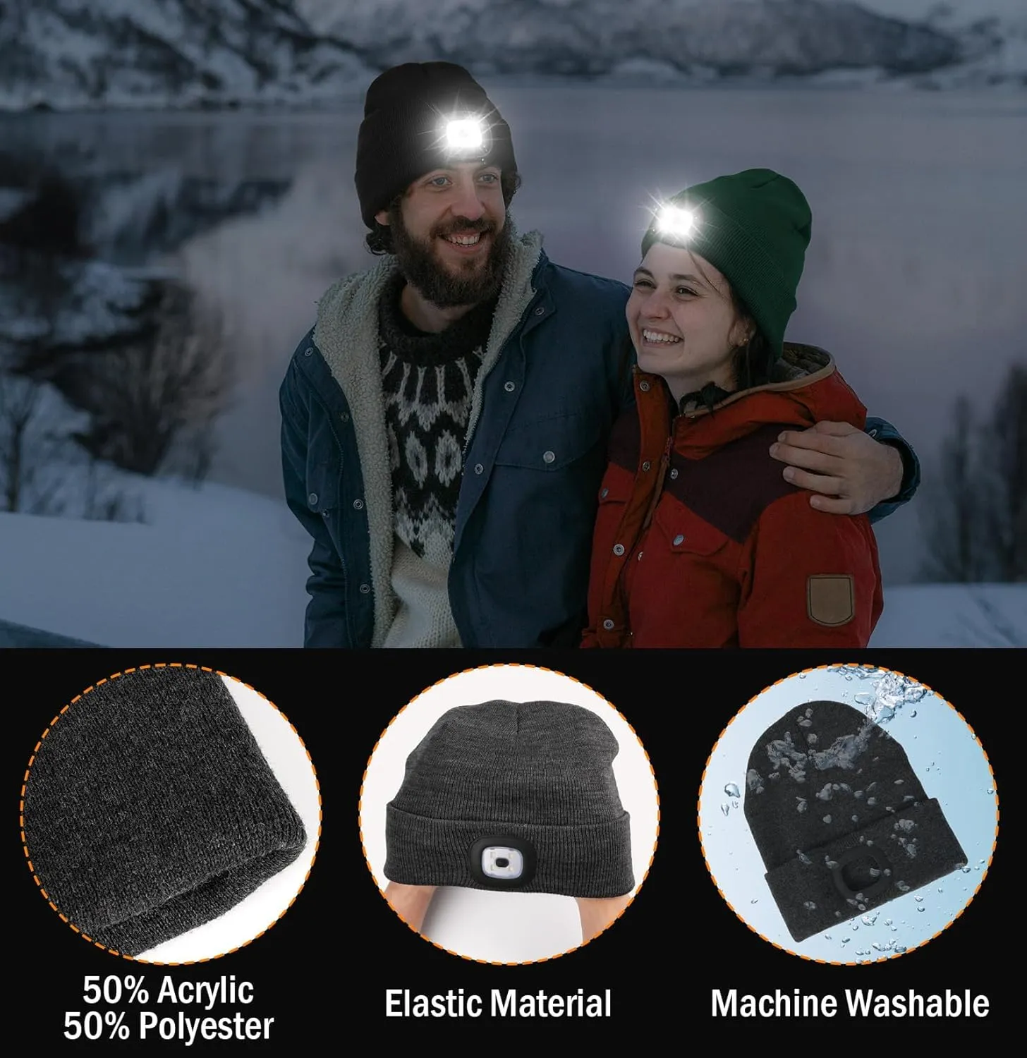 Unisex LED Beanie,USB Rechargeable Winter Flashlight,Christmas Beanie with a Light for Men
