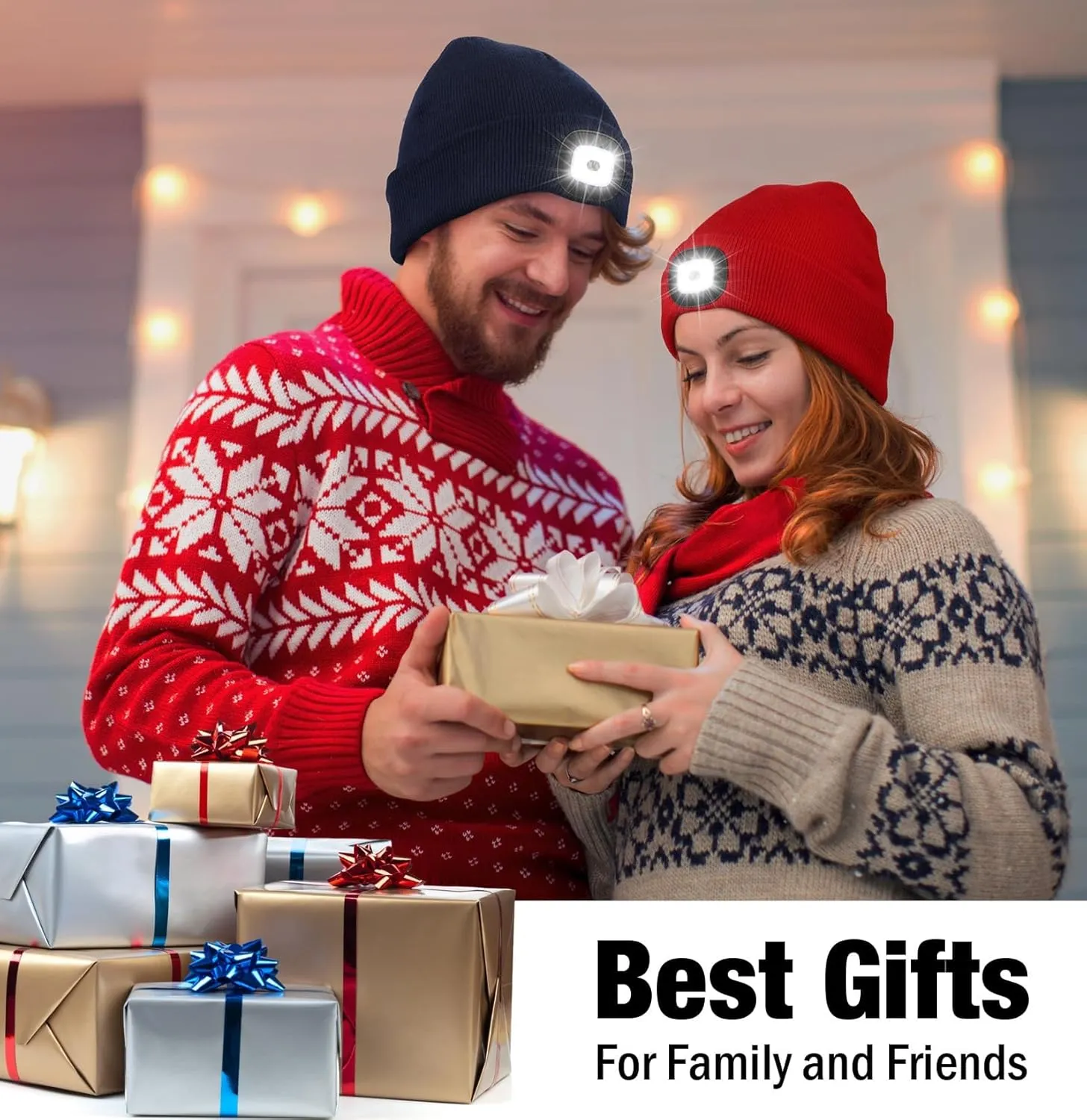 Unisex LED Beanie,USB Rechargeable Winter Flashlight,Christmas Beanie with a Light for Men