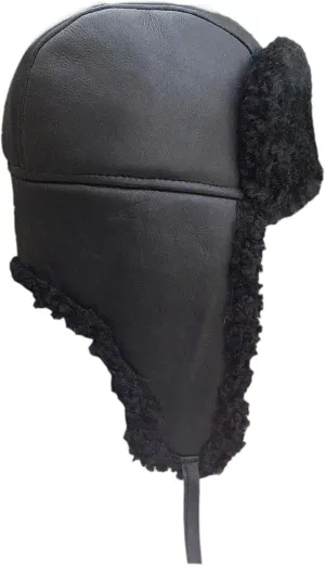 Unisex Sheepskin Trapper Hat Russian Ushanka Aviator Fur hat Winter hat