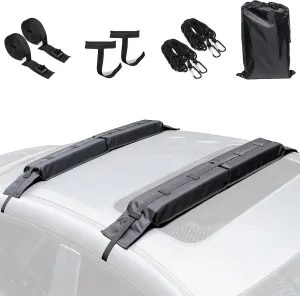 Universal Car Soft Roof Rack for Kayak Surfboard SUP Canoe,Car Rooftop Rack for Ski & Snowboard with 2 Heavy Duty Tie Down Straps, 2 Tie Down Rope, 2 Quick Loop Strap and Storage Bag