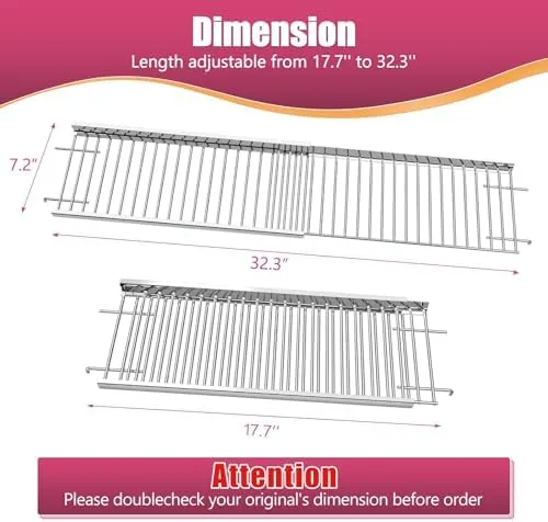 Universal Grill Warming Rack 19.7''- 32.3'', Adjustable Warming Rack for Nexgrill, Dynaglo, Cuisinart, Monument 4/5 Burner Grills, Stainless Steel Warming Rack Replacement for Nexgrill