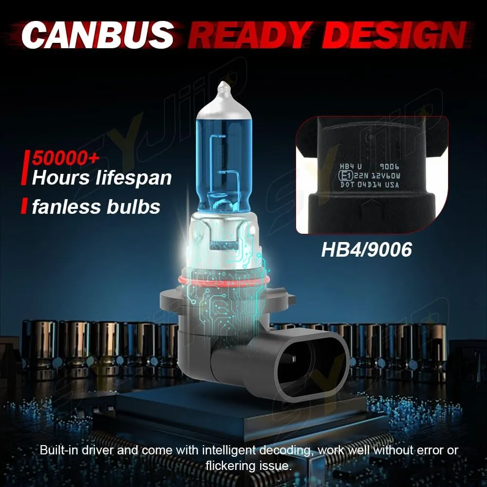 Upgraded Halogen Headlight Bulbs for Chevy Silverado 1500 2500 3500 1999 2000 2001 2002 2003 2004 2005 2006, 9005 9006 High Low Beam Headlamp Lights, 6000k White, 300% Brightness, Plug n Play, 4-Pack