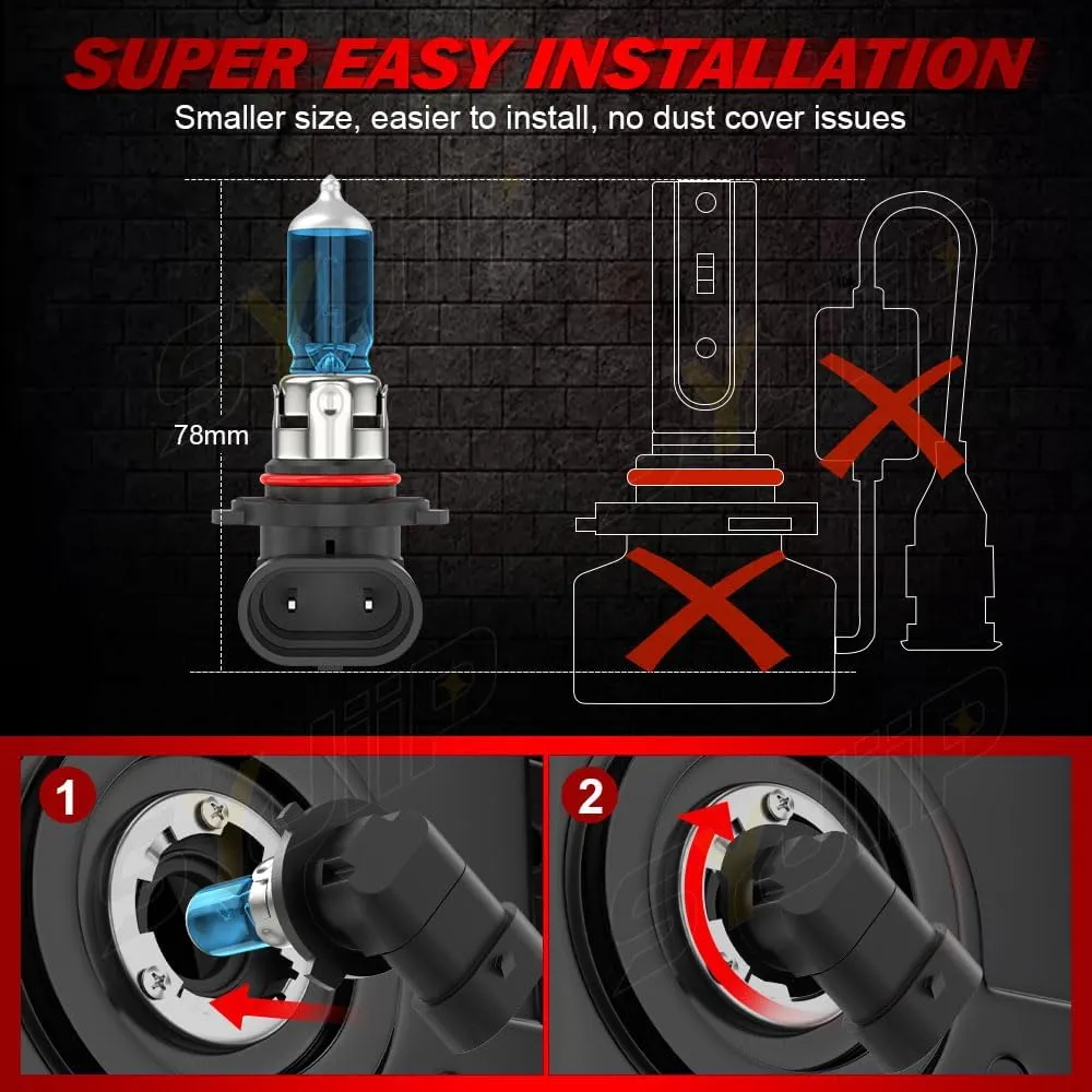 Upgraded Halogen Headlight Bulbs For Toyota Camry 2007 2008 2009 2010 2011 2012 2013 2014 2015 2016 2017 2018, 9005 H11 High Low Beam Headlamp Lights, 6000K White, 300% Brightness, Plug n Play, 4-Pack