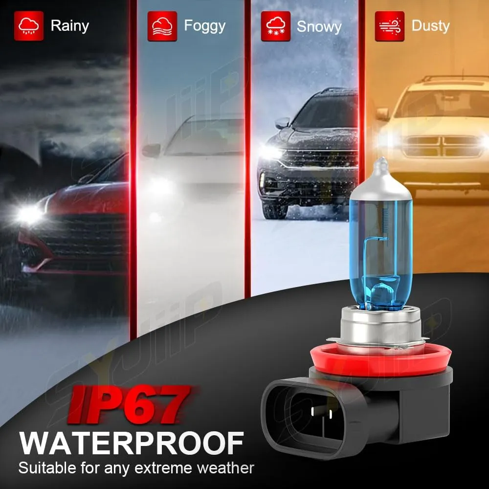 Upgraded Halogen Headlight Bulbs For Toyota Camry 2007 2008 2009 2010 2011 2012 2013 2014 2015 2016 2017 2018, 9005 H11 High Low Beam Headlamp Lights, 6000K White, 300% Brightness, Plug n Play, 4-Pack