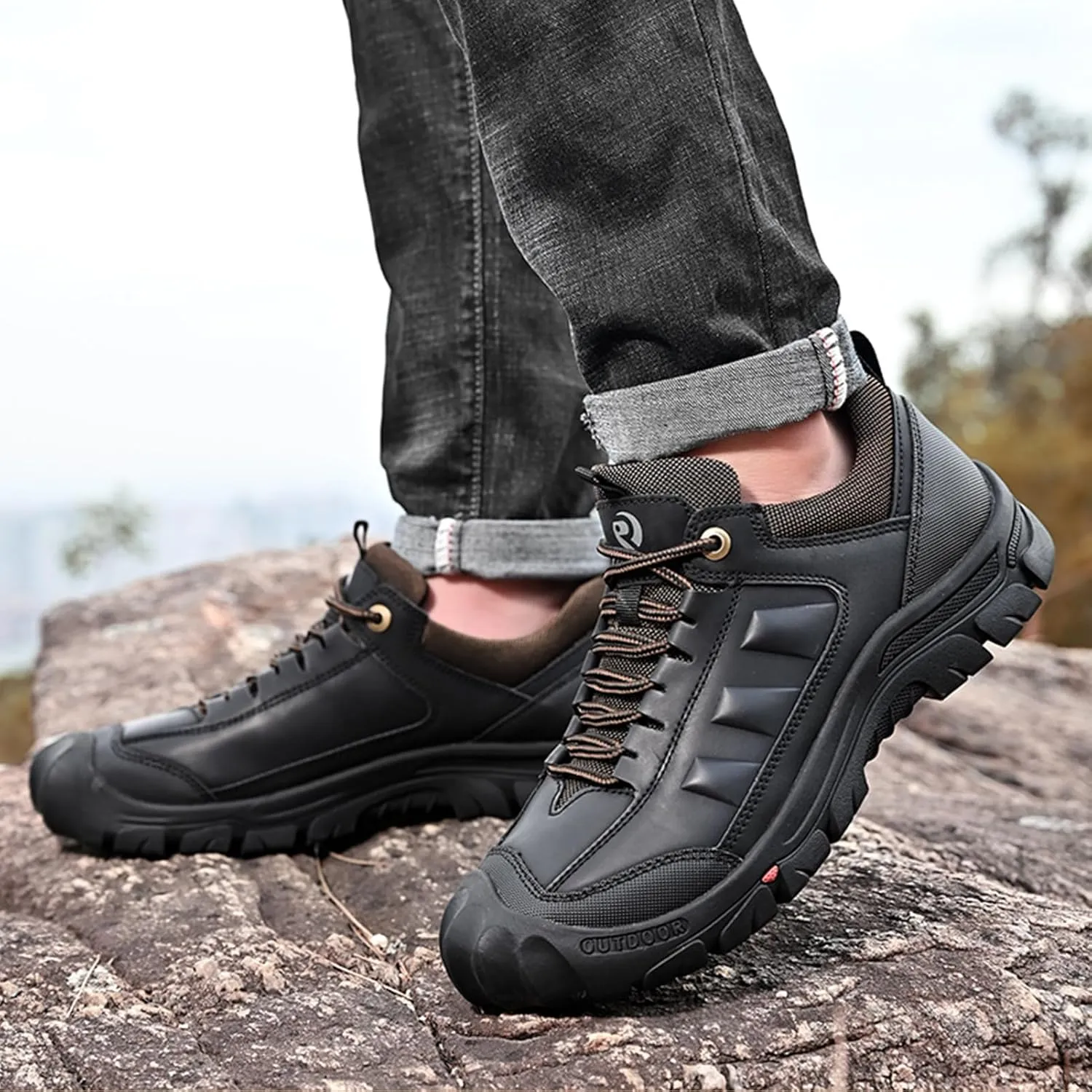 UPIShi Men's Hiking Waterproof Leather Outdoor Breathable Walking Casual Work Shoes
