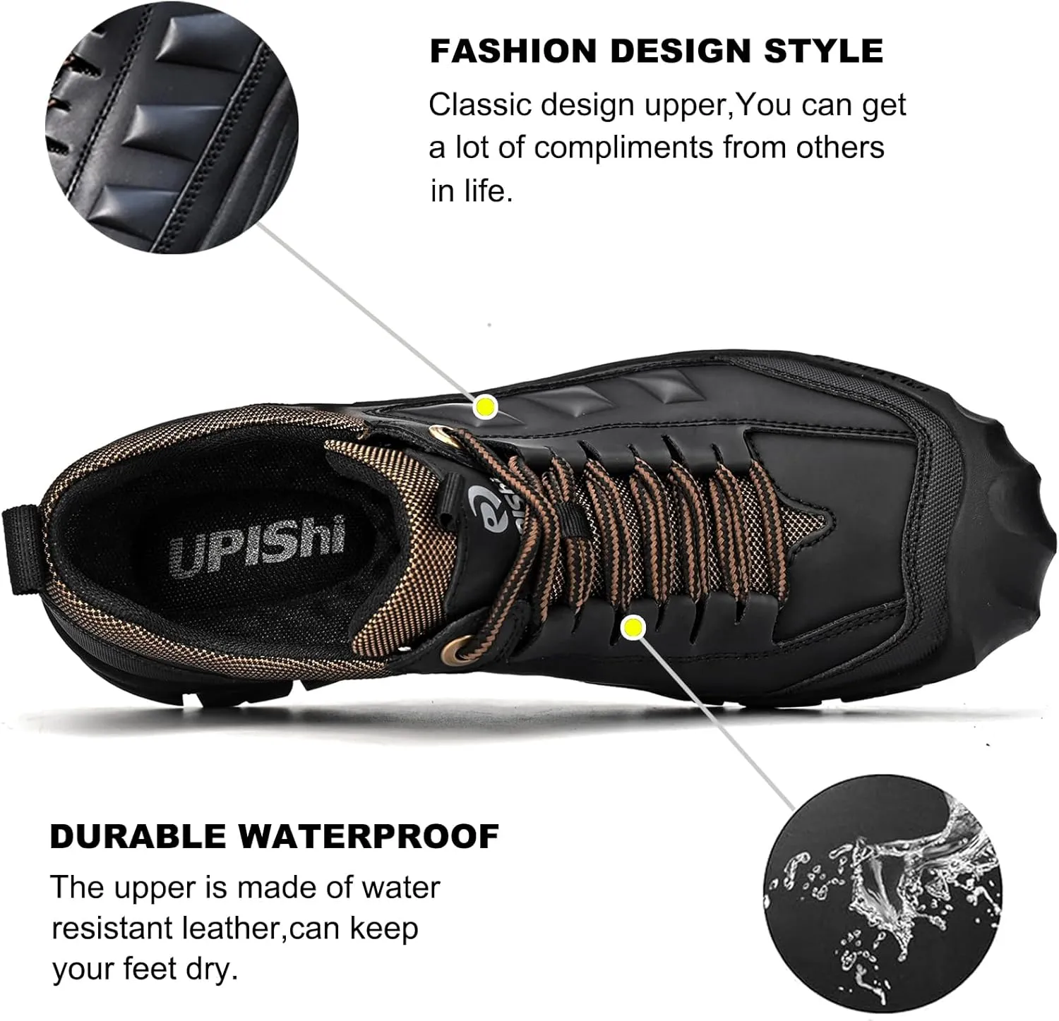 UPIShi Men's Hiking Waterproof Leather Outdoor Breathable Walking Casual Work Shoes