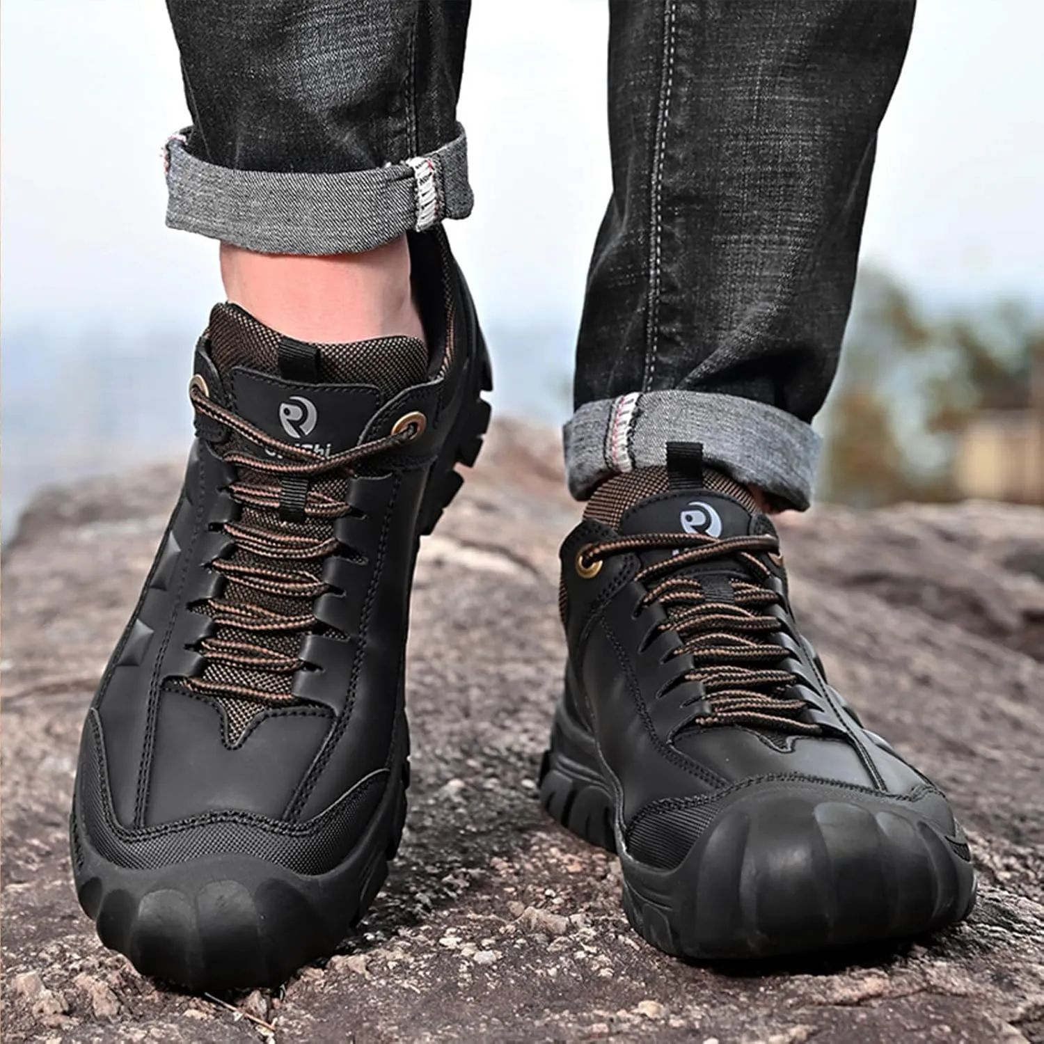 UPIShi Men's Hiking Waterproof Leather Outdoor Breathable Walking Casual Work Shoes