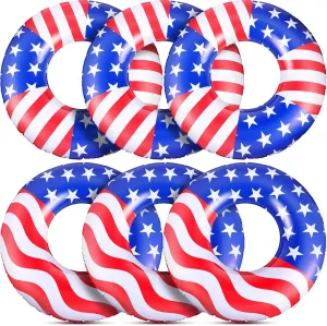 USA Flag Pool Float 36'' America Flag Inflatable Ring Pool Float Patriotic Round Swim Pool Tube for Beach Lake Ocean Pool Water Sports Summer Swimming Fun for Adults Teens