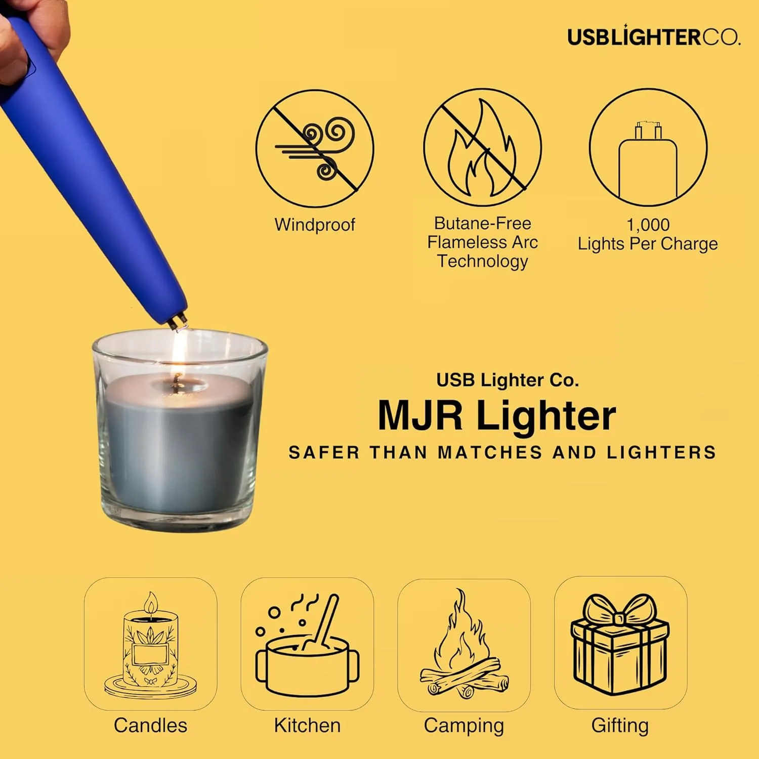 USB Lighter Co. MJR Electric Arc Windproof Flameless USB Lighter Large Handle with Safety Lock eco-Friendly for Candle Camping BBQ Grill Gift (Terrazzo)