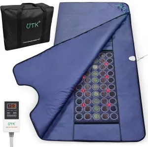UTK Infrared Sauna Blanket, Sauna Blanket for Detox, Sauna FIR Therapy, Natural Jade & Tourmaline Stone, 660mm Photon, Pain Relief, Sweat Fast, Home SPA, Full-Size Body Blanket, 50 Plastic Wrap
