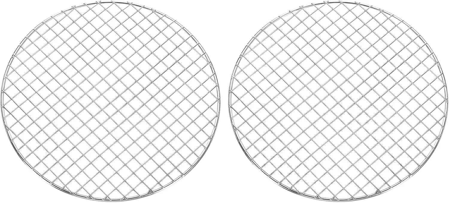 uxcell 2 Pcs Round Cooking Rack, Dia 10.4 Inch Stainless Steel Grill Grate Cross Wire Barbecue Grill for Cooking Baking Air Fryer Racks, Silver