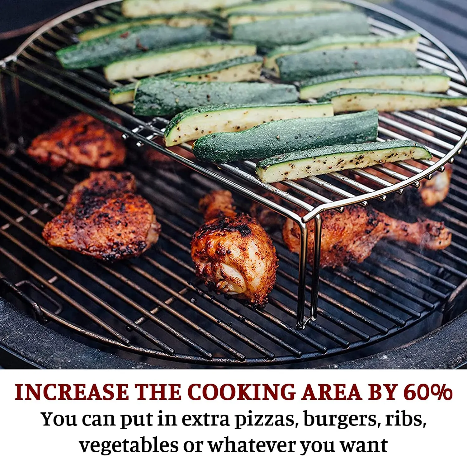 VANKEY Grill Expander for Kamado Joe JR, All-in-one Stainless Cooking Grate Stack Rack fit Small Minimax Green Egg and Other Smoker Grill，Adds 60% More Extra Grilling Space