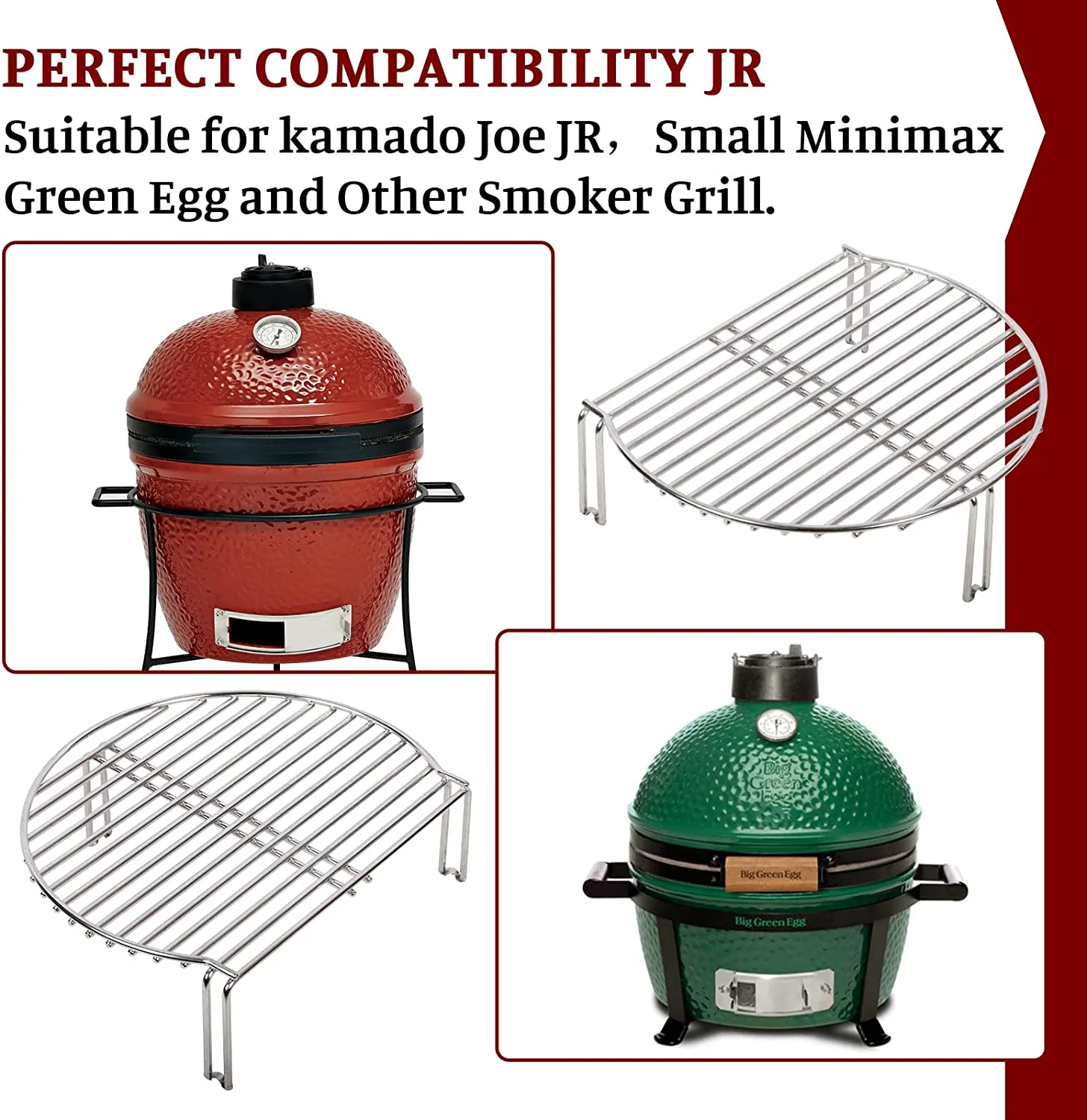 VANKEY Grill Expander for Kamado Joe JR, All-in-one Stainless Cooking Grate Stack Rack fit Small Minimax Green Egg and Other Smoker Grill，Adds 60% More Extra Grilling Space