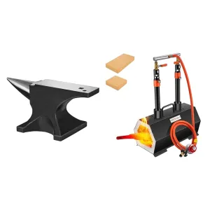 VEVOR 66Lbs Single Horn Anvil and 2 Burner 2600°F Propane Forge Blacksmithing Kit
