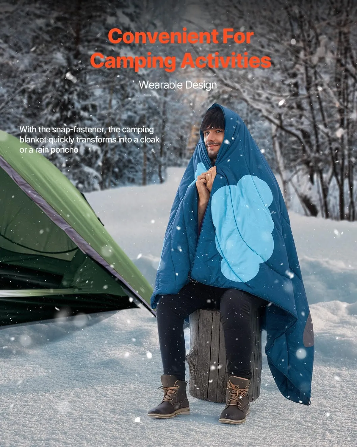 VEVOR Camping Blanket, Large Warm Wearable Stadium Blanket, Waterproof & Windproof, Polyester Fiber, Flame Retardant, Great for Outdoors, Picnics, Hiking, Sports Events, Travel, 75" x 52", Printed
