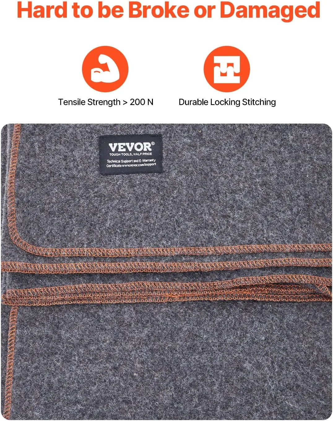 VEVOR Wool Camping Blanket, Large Warm Stadium Blanket, Flame Retardant, Great for Outdoors, Picnics, Hiking, Sports Events, Travel, Car & Bushcraft Survival Kits, 64" x 88", Light Grey Wool Blankets