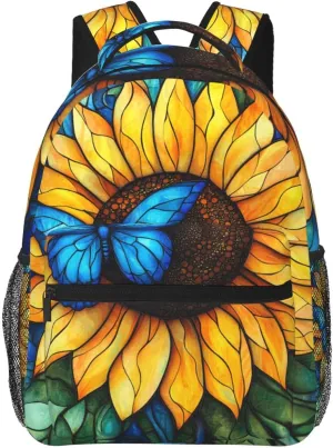 Vibrant Sunflowers And Blue Butterfly Stylish Backpack For Trekking Unisex Women/Female
