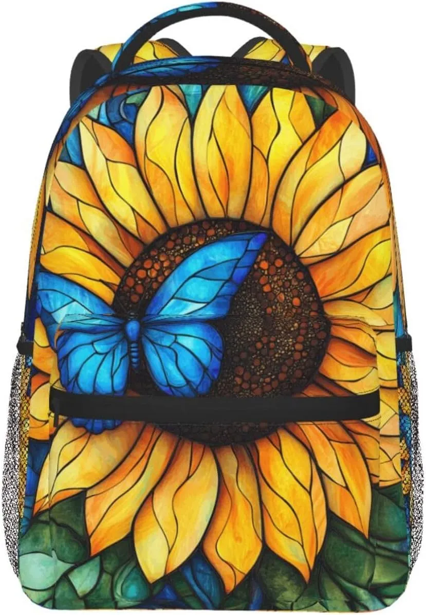 Vibrant Sunflowers And Blue Butterfly Stylish Backpack For Trekking Unisex Women/Female